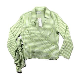 Urban Outfitters Women Wrap Top NWT Western Preppy Green Gingham Large M140